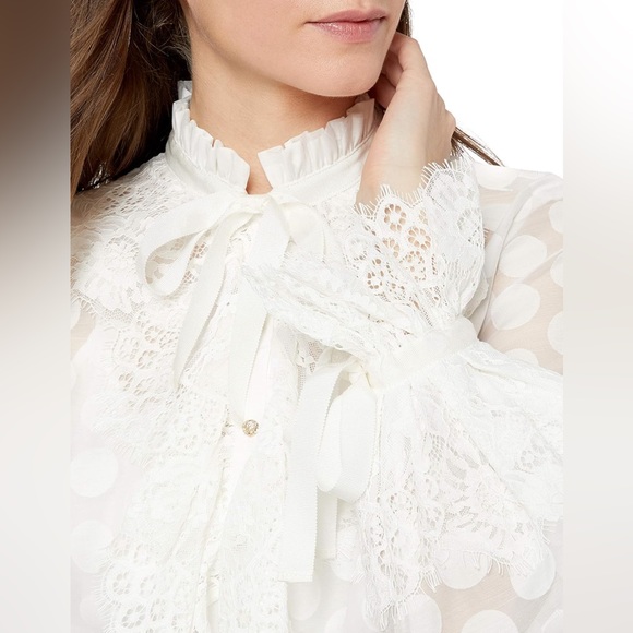 KEEPSAKE THE LABEL white transparent poka dot blouse with lace - Picture 6 of 7